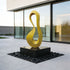 Minimalist Abstract Stainless Steel Sculpture Yellow Curved Loop for Luxury Front Yards
