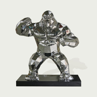 Geometric Gorilla Stainless Steel Sculpture Animal Sculpture on a white background