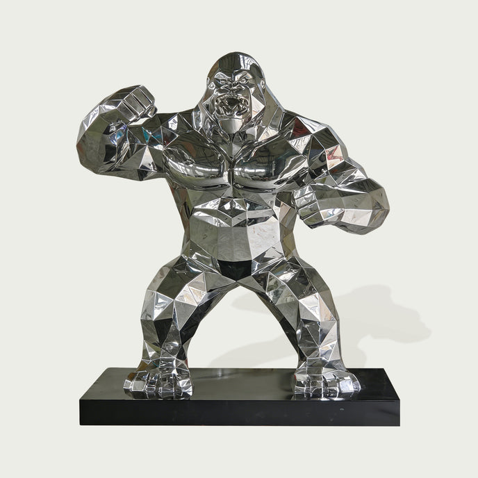 Geometric Gorilla Stainless Steel Sculpture Animal Sculpture on a white background