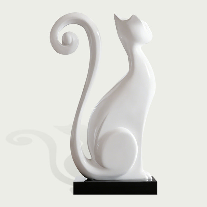 Stainless Steel Curled Tail Cat Large Outdoor Statues Animal Sculpture on a white background