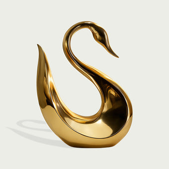 Fluid Silhouette Swan Modern Contemporary Stainless Steel Sculpture on a white background