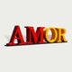 Iconic Pop Art AMOR Contemporary Art Sculpture shown on a light gray background.