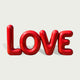 Balloon Style Red LOVE Custom Stainless Steel Sculpture LOVE on a light gray background.