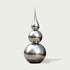 Striking Teardrop Tower Outdoor Stainless Steel Sculpture reflective spheres and a teardrop-shaped finial, shown on a plain light gray background.