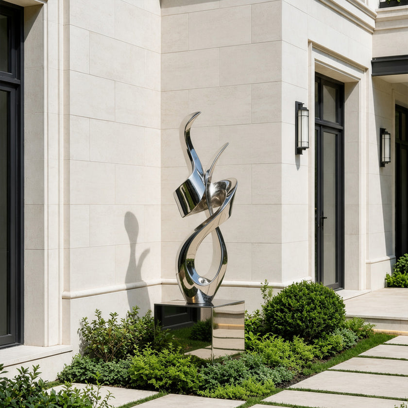 INFINITY Futuristic Silver Loop Mirror Polished Stainless Steel Sculpture For High-End Walkways IS-079