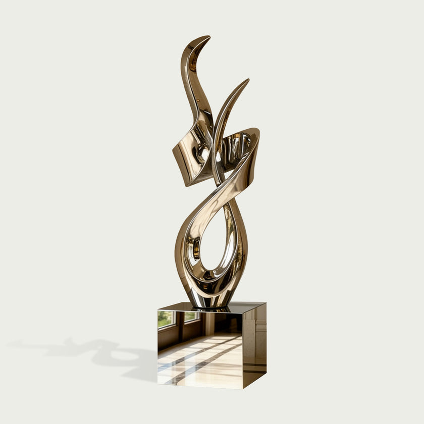 INFINITY Futuristic Silver Loop Mirror Polished Stainless Steel Sculpture For High-End Walkways IS-079