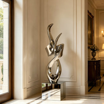INFINITY Futuristic Silver Loop Mirror Polished Stainless Steel Sculpture For High-End Walkways IS-079