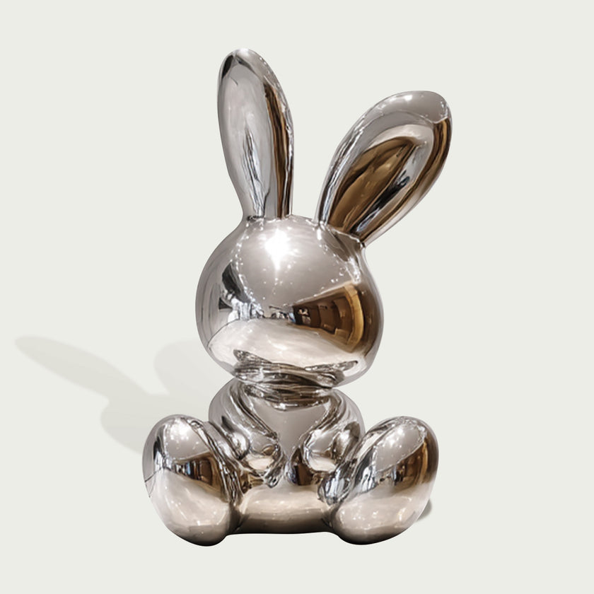 Mirror Polished Balloon Rabbit Stainless Steel Sculpture on a white background