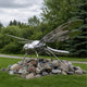 Mirror Polished Dragonfly Stainless Steel Sculpture Ecological Garden Art in a garden lanscape
