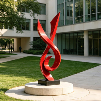 Modern Red Fluid Art Stainless Steel Sculpture on a commercial plaza