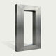 A modern rectangular metal frame with a brushed silver finish, standing upright against a light off-white background.
