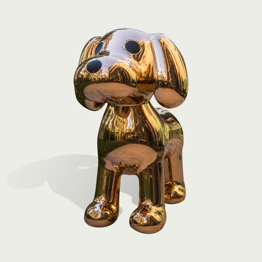 INFINITY Playful Golden Puppy Pop Art Stainless Steel Sculpture Indoor Floor Art For Luxury Living Rooms IS-140
