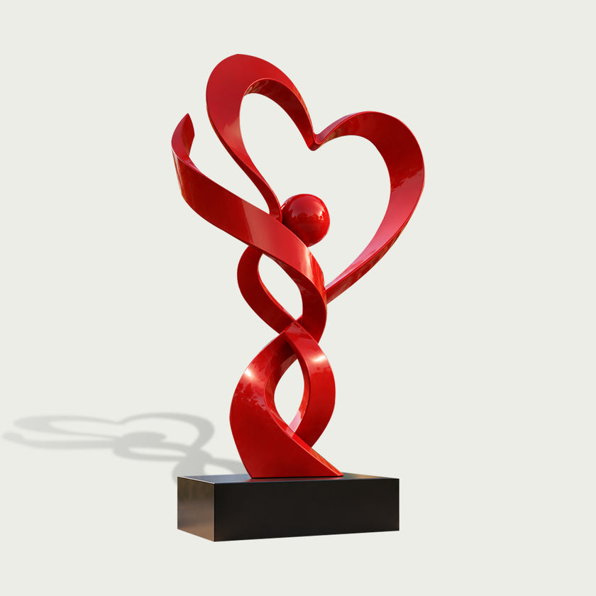 Romantic Intertwined Heart Stainless Steel Sculpture Modern Garden Art on a white background