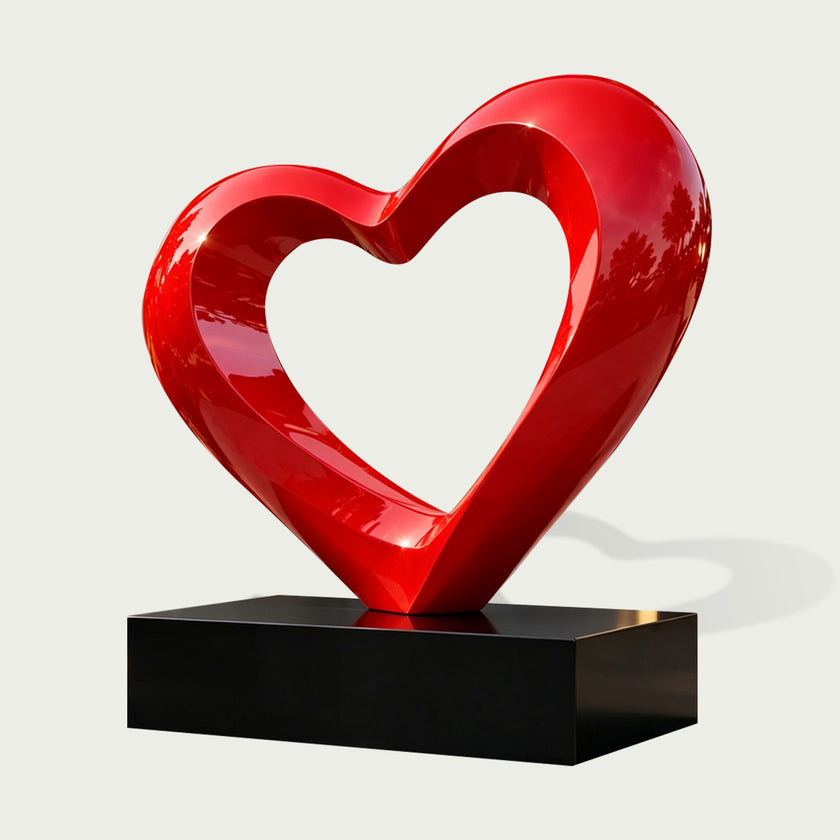 Red Heart Modern Stainless Sculpture on a white background