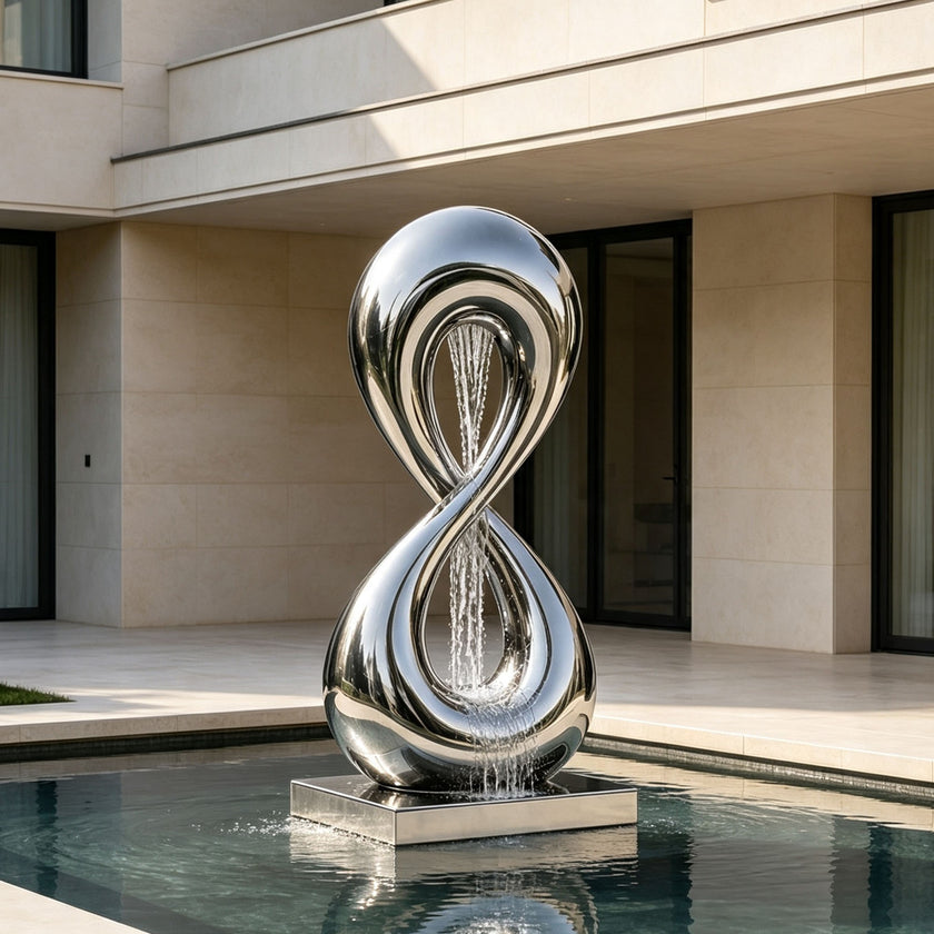 Infinity Loop Water Fountain Mirror Polished Stainless Steel Sculpture 