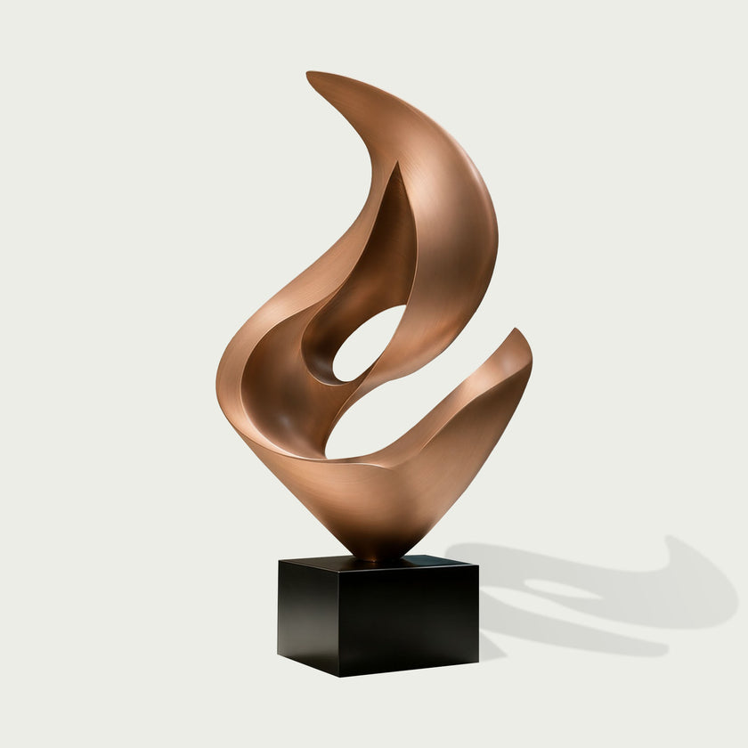 Dynamic Hollow Sprout Abstract Stainless Steel Sculpture on a white background