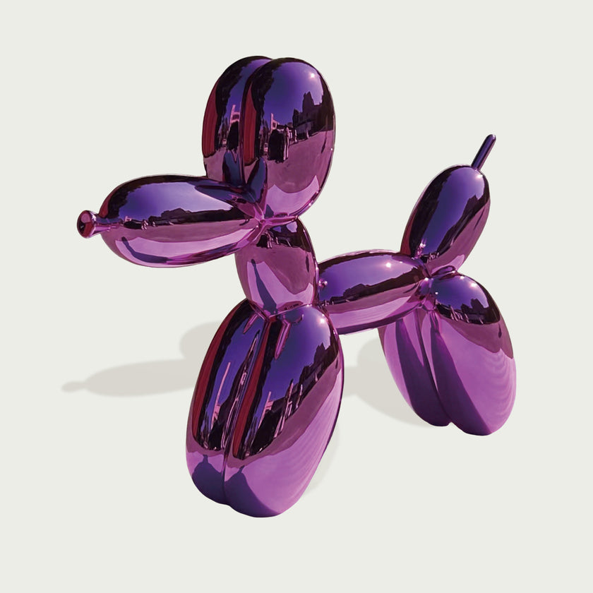INFINITY Exquisite Purple Balloon Animal Stainless Steel Indoor Dog Statue For Luxury Apartments IS-067