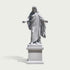 White stone Jesus Christ religious statue standing on a pedestal with open arms, handcrafted details and elegant design for church gardens and memorial spaces