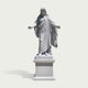 White stone Jesus Christ religious statue standing on a pedestal with open arms, handcrafted details and elegant design for church gardens and memorial spaces