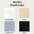 Four marble finish color swatches labeled Natural White, Beige, Sesame Grey, and Black on a white background.