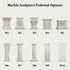 Various marble sculpture pedestals labeled M1 to M10 on a white background
