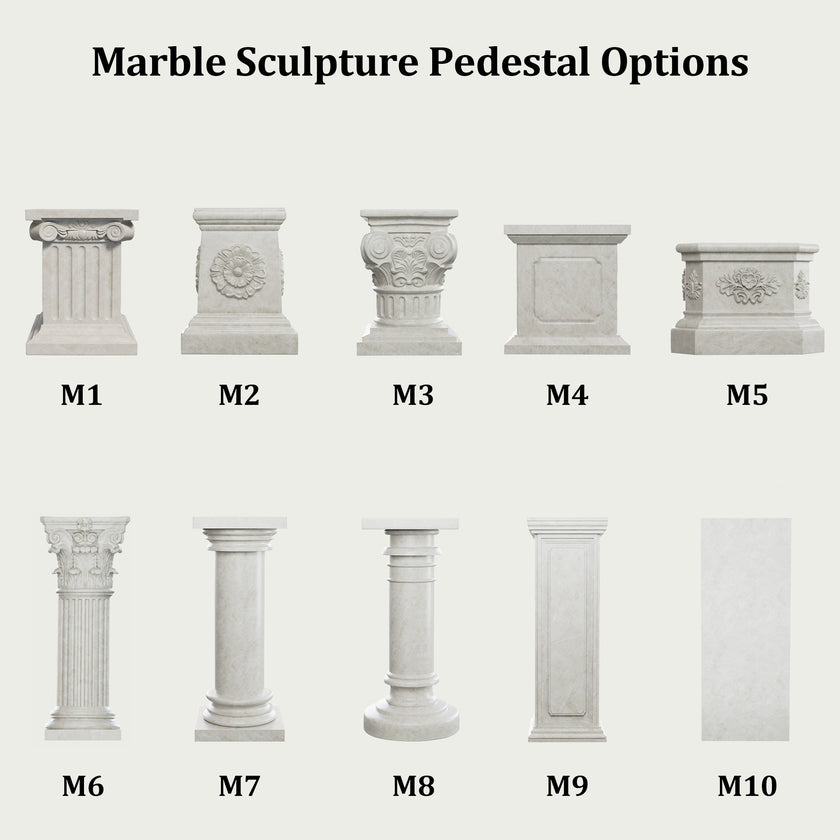 Various marble sculpture pedestals labeled M1 to M10 on a white background