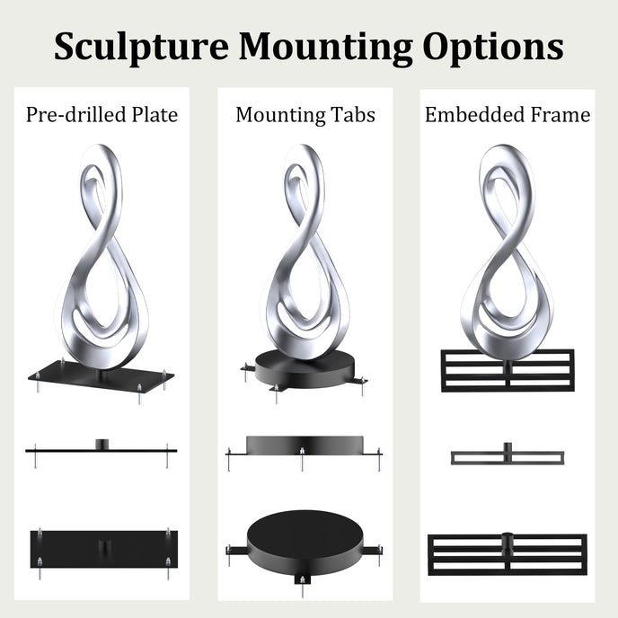 Three different sculpture mounting options labeled S1, S2, and S3 on a white background.