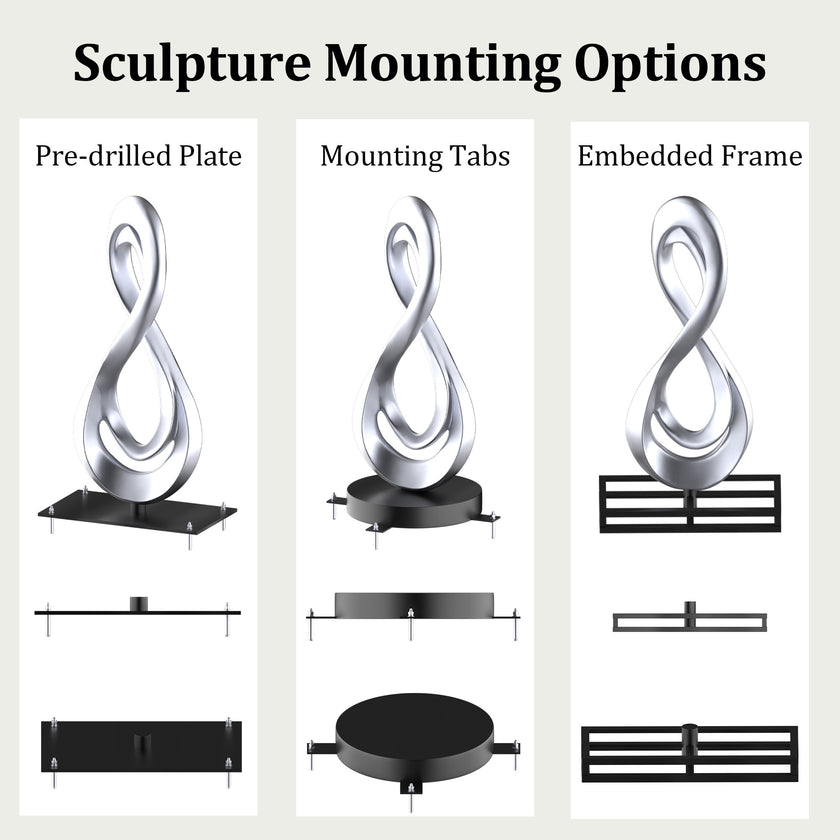 Three different sculpture mounting options labeled S1, S2, and S3 on a white background.