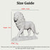 White lion statue with dimensions labeled on a white background