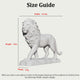 White lion statue with dimensions labeled on a white background