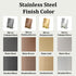 Chart showing various stainless steel finishes including mirror, polished, matte, and brushed options.