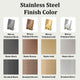Chart showing various stainless steel finishes including mirror, polished, matte, and brushed options.